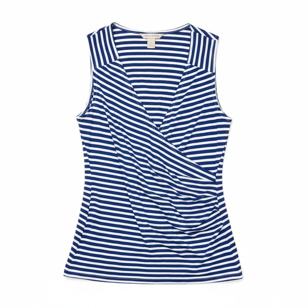 Banana Republic Linen Wrap Top XS Blue White Striped Sleeveless Ruched 950830-00